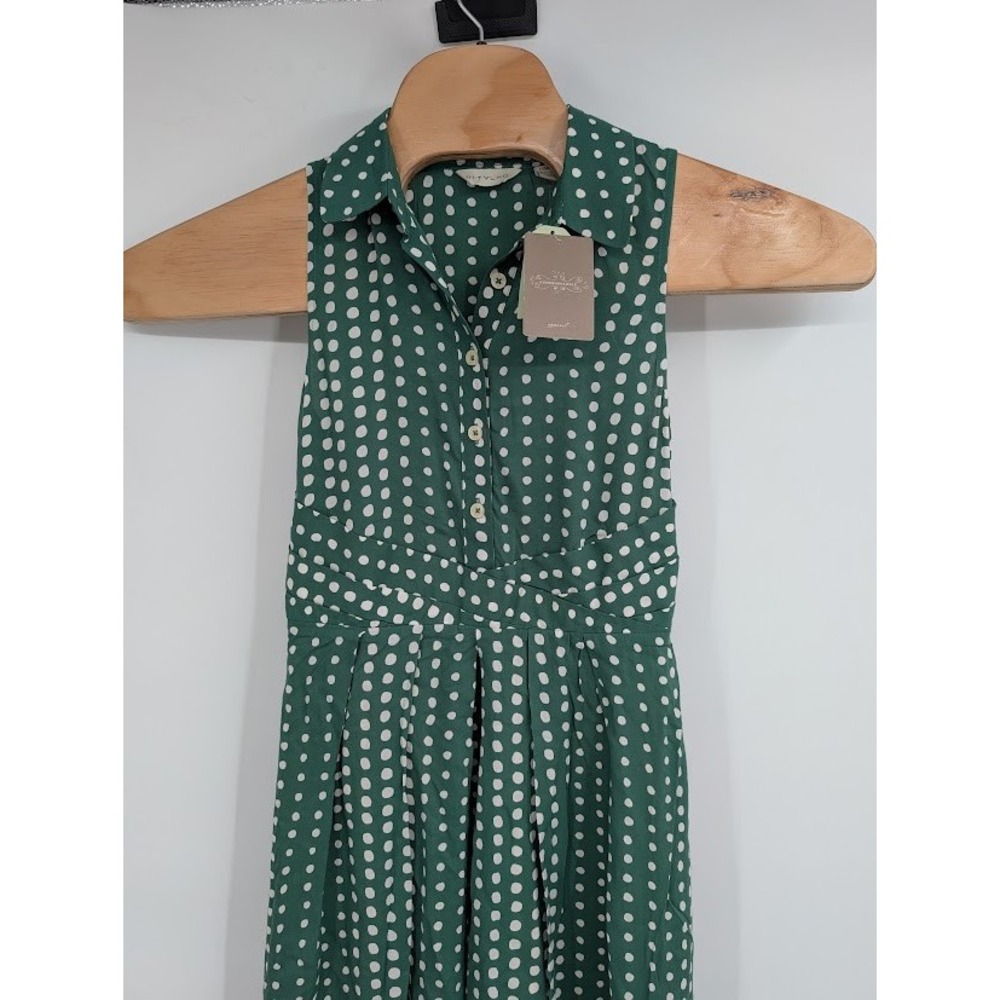 Anthropologie 11-1-TYLHO Brynn NWT Women's green polka dot‎ shirt dress XS